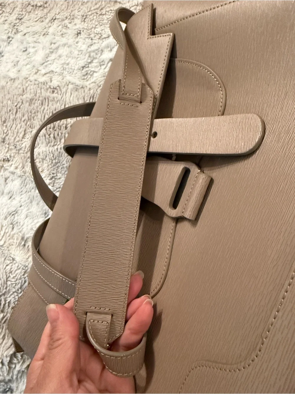 Senreve Maestra Mimosa Latte Gold Taupe Structured Leather Work School Bag